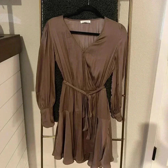 Socialite Tan Satin Dress - Picture 1 of 5